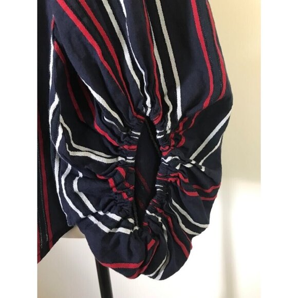CABI Freedom Stripe Flag Blouse Size Medium Navy, Red, White Balloon Sleeves - Picture 7 of 9